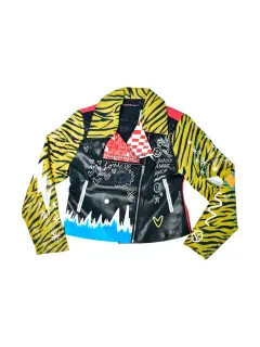 CHAQUETA DE CUERO NEGRA CON AMARILLO