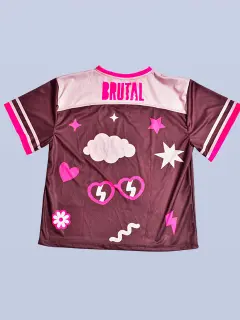 OVERSIZE T-SHIRT CUELLO V MARRON Y ROSA